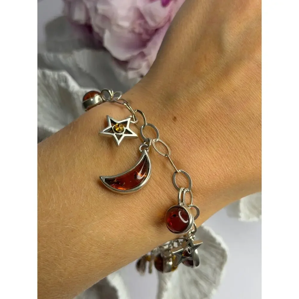 Starry Sky 925 Sterling Silver Amber Bracelet Length 7.5